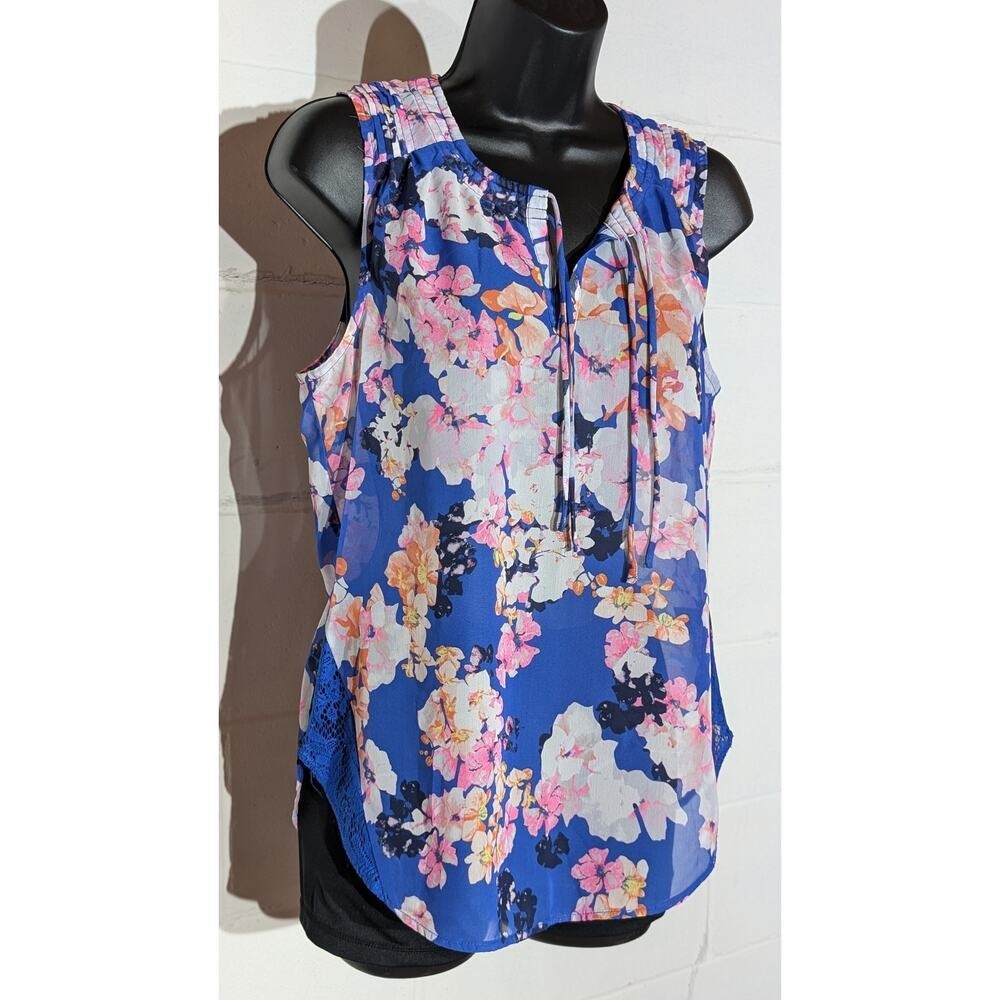 Candie's Floral Print Sleeveless Blouse Tank Top Lace Detail Medium